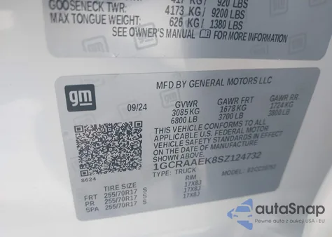 2025 Chevrolet Silverado 1500 2Wd Double Cab Standard Bed Wt z USA, uszkodzony, nr VIN 1GCRAAEK8SZ124732